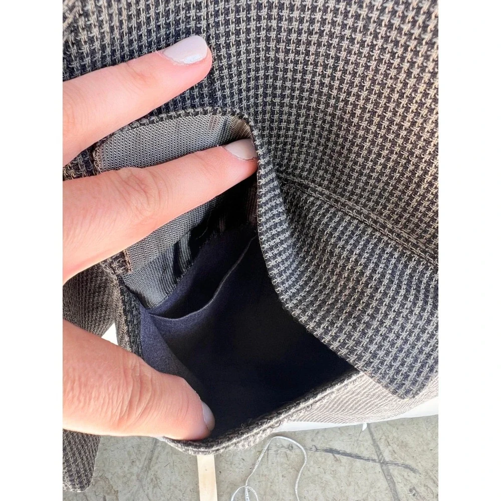 Oscar de la Renta‎ Mens 42R Wool Blazer Grey Black Houndstooth 3-Button Coat